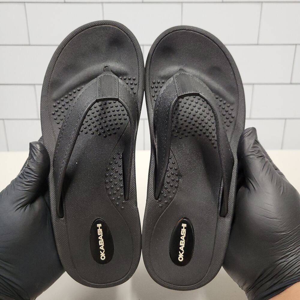 Okabashi Women’s 6.5-7.5 ML Black Comfort Thong Flip Flop Sandals Made USA
